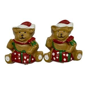 Set of 2 Button Covers Holiday Christmas Santa Teddy Bear 1.2"